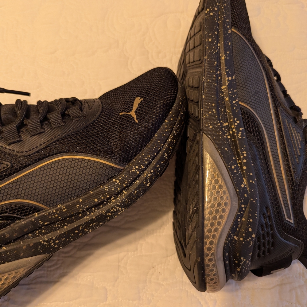 Puma Black Sneakers with Gold Accent Logos
